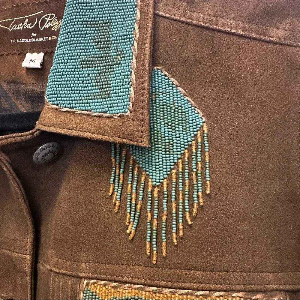 Tasha Polizzi Tan Suede Jacket with Patterned beaded Accents - Picture 7 of 7